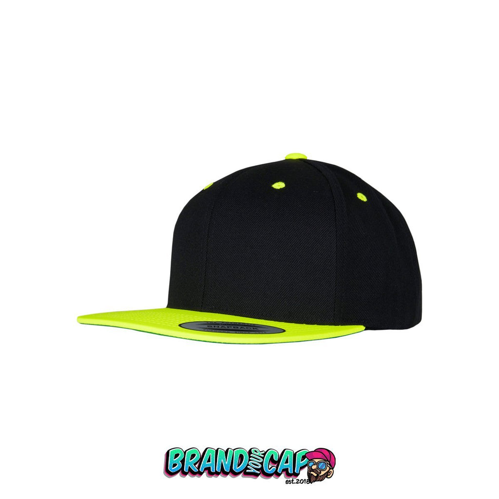 Classic 6 Panel Snapback 2-Tone - schwarz / neongelb - BrandyourCap.de