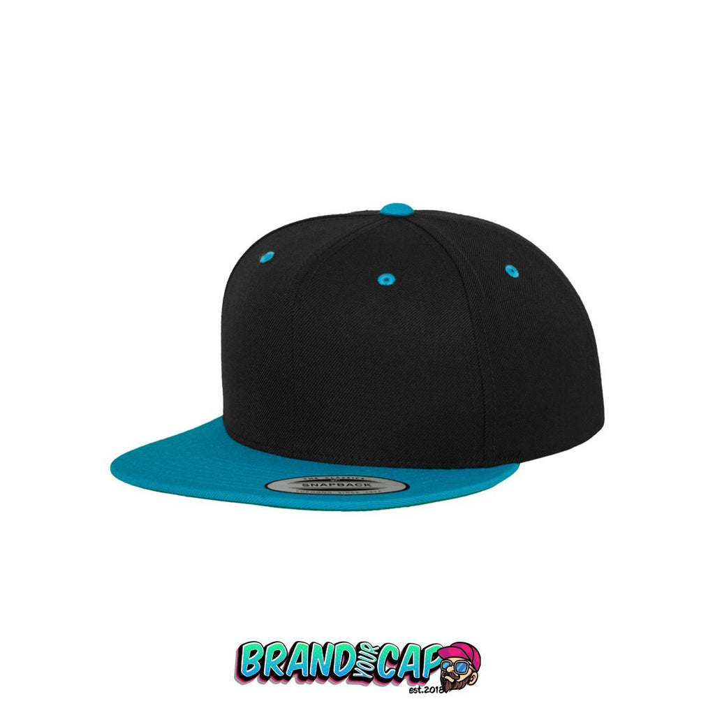 Classic 6 Panel Snapback 2-Tone - schwarz / teal - BrandyourCap.de