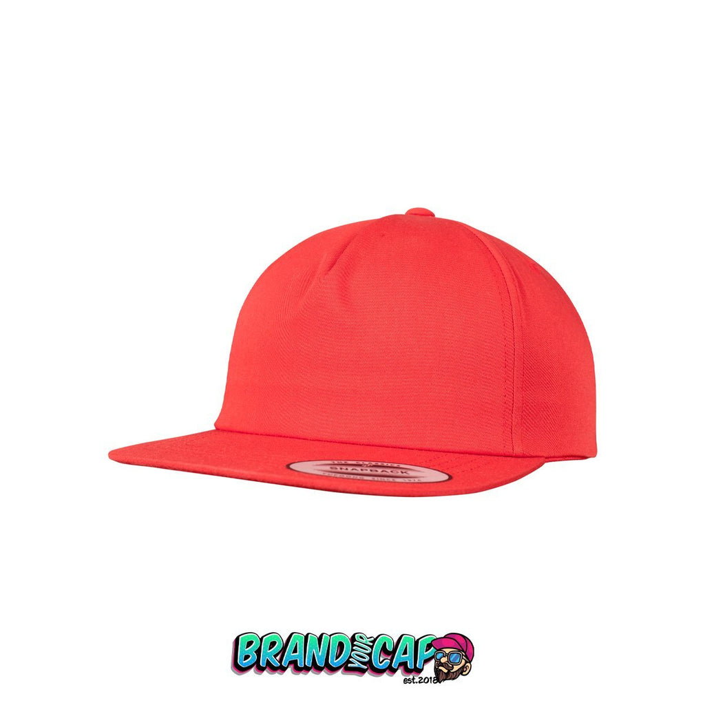 Unstructured 5-Panel Snapback - rot - BrandyourCap.de